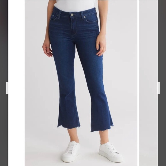 PAIGE Blue Flared Jeans Rory Raw Hem Crop Flare Jeans in Abilene Distressed - Picture 3 of 10